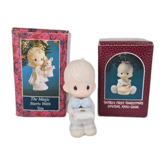 Precious Moments E-2833 "Ring Bearer" Retired Figurine Vntg +2 Ornaments - Picture 1 of 7